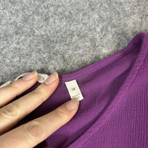 Soft Surroundings Tunic Top Womens 1X Bell Sleeve Tiered Flowy Purple Blouse - Picture 2 of 8